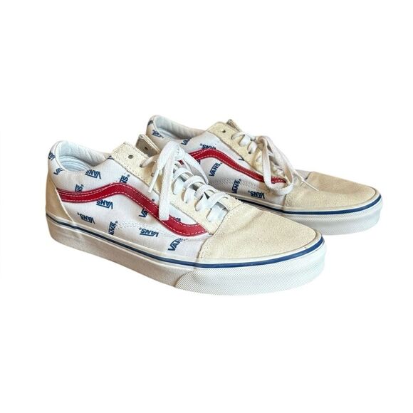 Vans Old Skool Canvas Low Top Sneaker All Over Logo Mens 8.5 Womens 10 - Picture 2 of 9